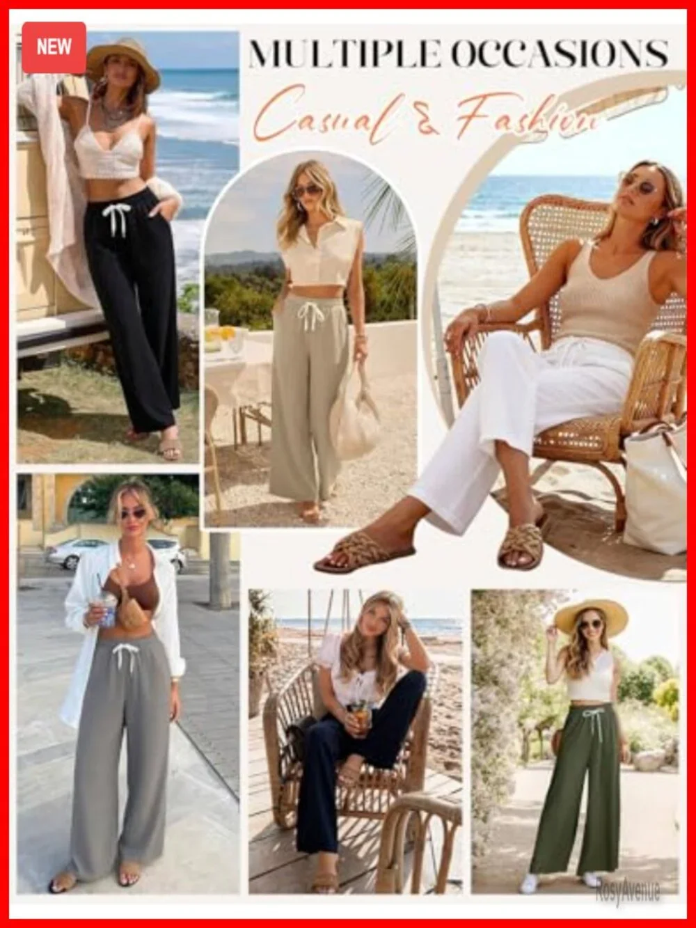 Women Summer Flowy Wide Leg Pants Palazzo Boho High Waisted Drawstring with